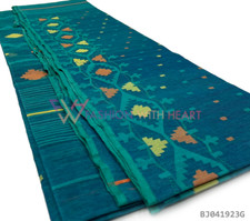 Exclusive Jamdani Saree Blue Palisade With Multicolor Design
