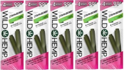 Wild H. Natural Wraps Rolling Papers 20 Total Wraps 5 Pouches (Strawberry)