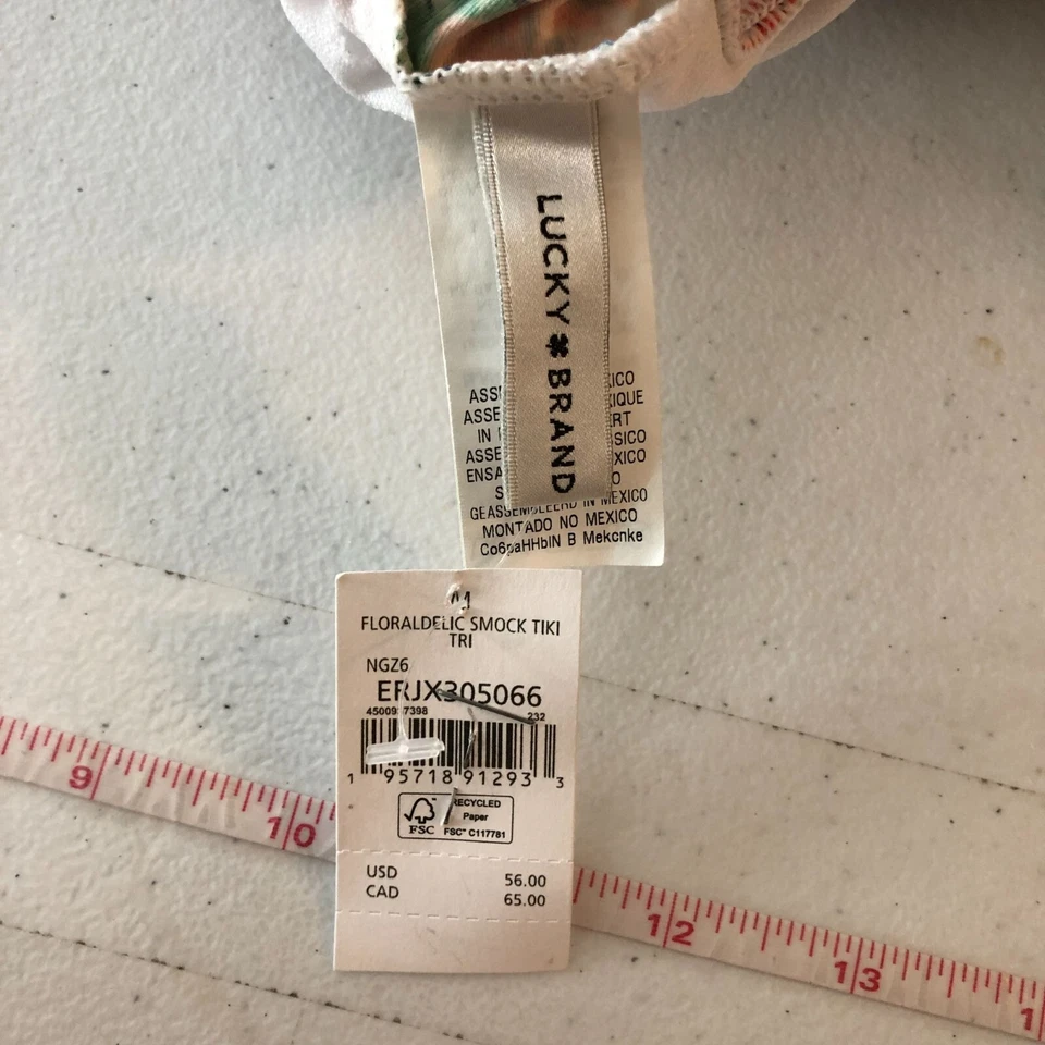 Top de bikini floral Lucky Brand fuera del hombro tazas extraíbles floral rojo azul S Foto 3 de 4