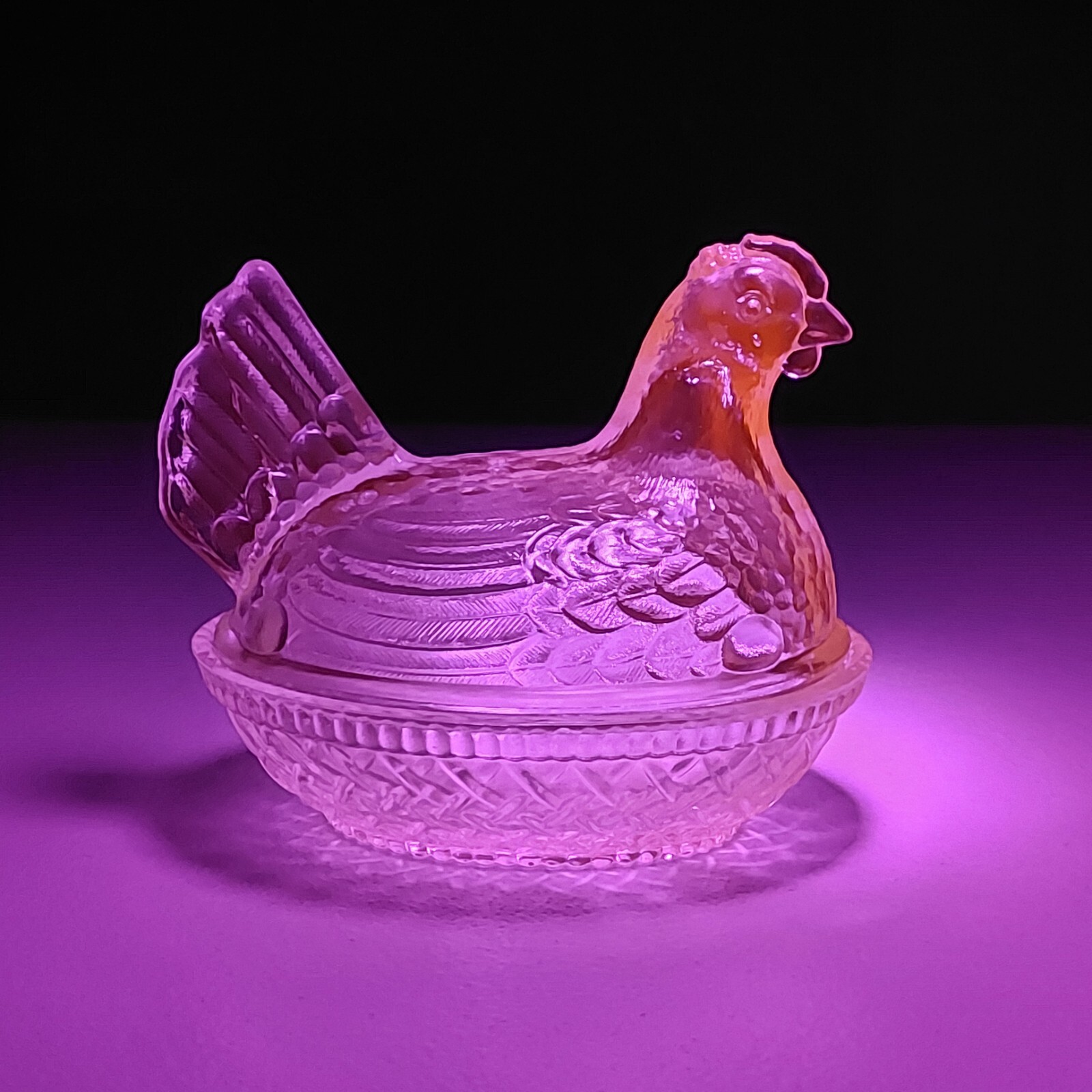 BLUE VASELINE GLASS URANIUM GLASS HEN CHICKEN CANDY DISH, Depression