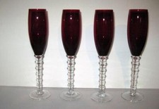 LOT OF 4 RUBY CRYSTAL CHAMPAGNE FLUTES
