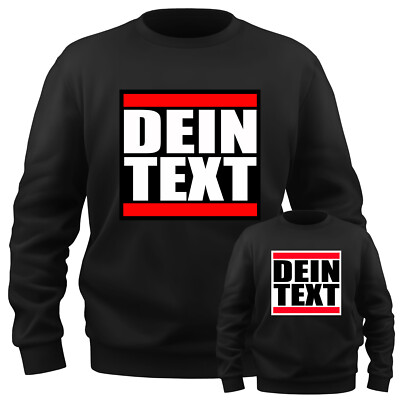 EAKS  Herren Sweatshirt ''Dein Text'' Wunschtext mit roten Balken / Streifen Pulli