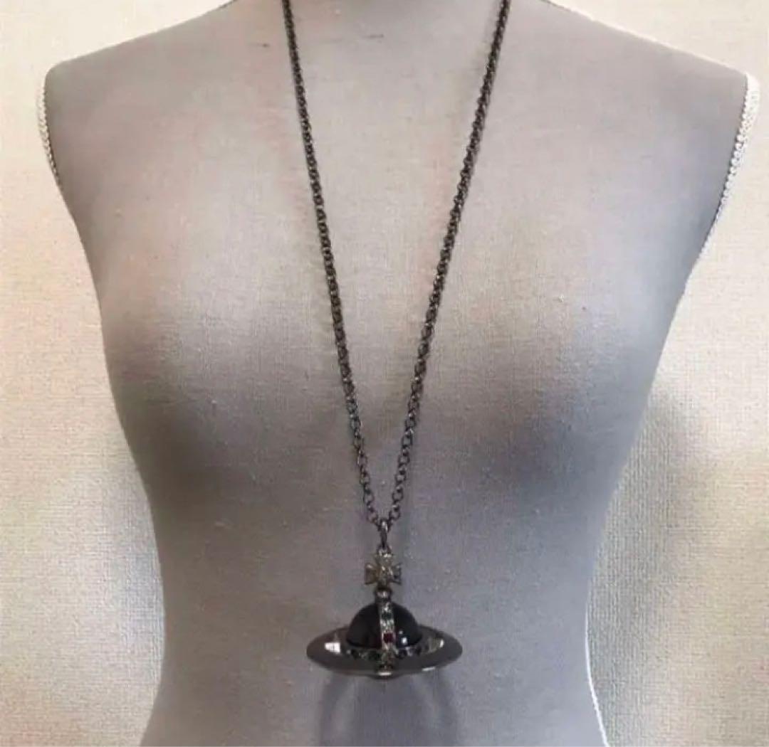 Vivienne Westwood Necklace Medium Orb Gunmetal x Black Top 6.5cm C