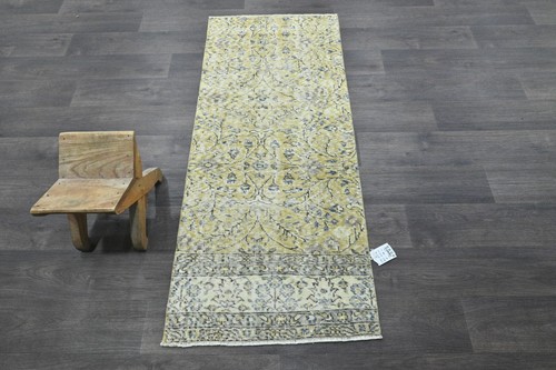 Vintage Turkish Runner Rug 2x5ft Wool Anatolian Handmade Hallway Oushak GOLD