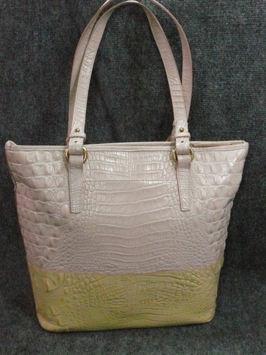 Brahmin Leather Dandelion Cream Yellow Pink Tote Handbag Dust Bag EUC - Picture 3 of 20