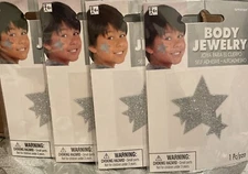Lot Of 4- Self Adhesive Silver STAR Glitter Body Jewelry Tattoo Stickers