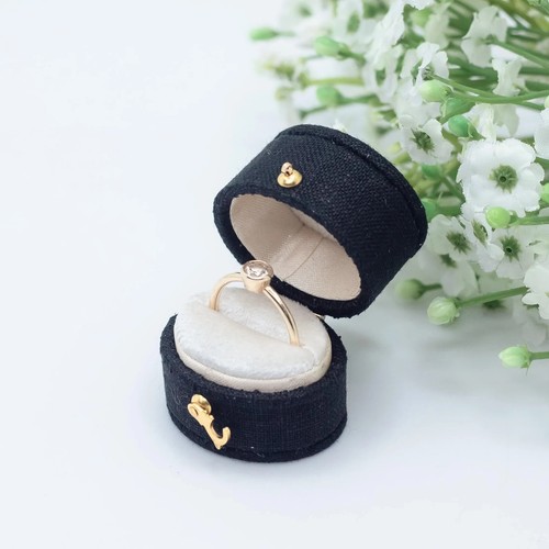 Schwarz Beige Georgisch Vintage Schmuck Ring Box Leinen Samt Vorschlag Verlobung - Bild 5 von 16