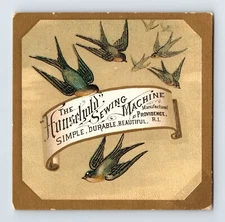 Household Sewing Machine Swallow Birds Victorian Trade Card 1890s 3.25" x 3.25"