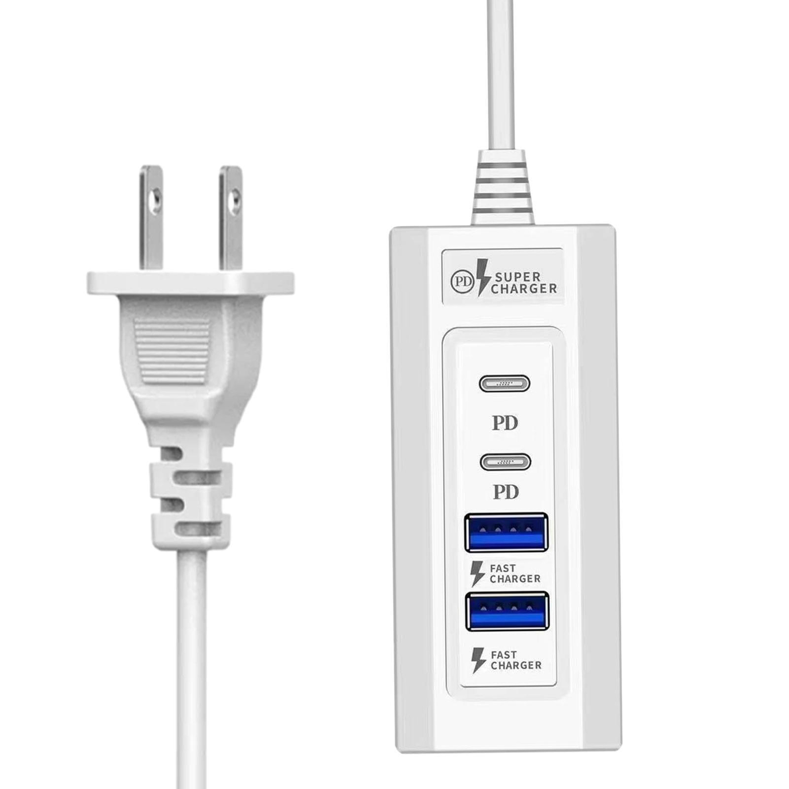 2-Port USB-C + 2-Port USB Wall Desktop Charging Station Hub  
