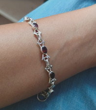 NEW Natural Gemstone Garnet Link Bracelet 925 Silver Jewelry Friendship Day Gift