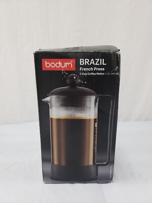 New BODUM Brazil 8 Cup FRENCH PRESS Glass Coffee and Tea Maker 34 oz BLACK