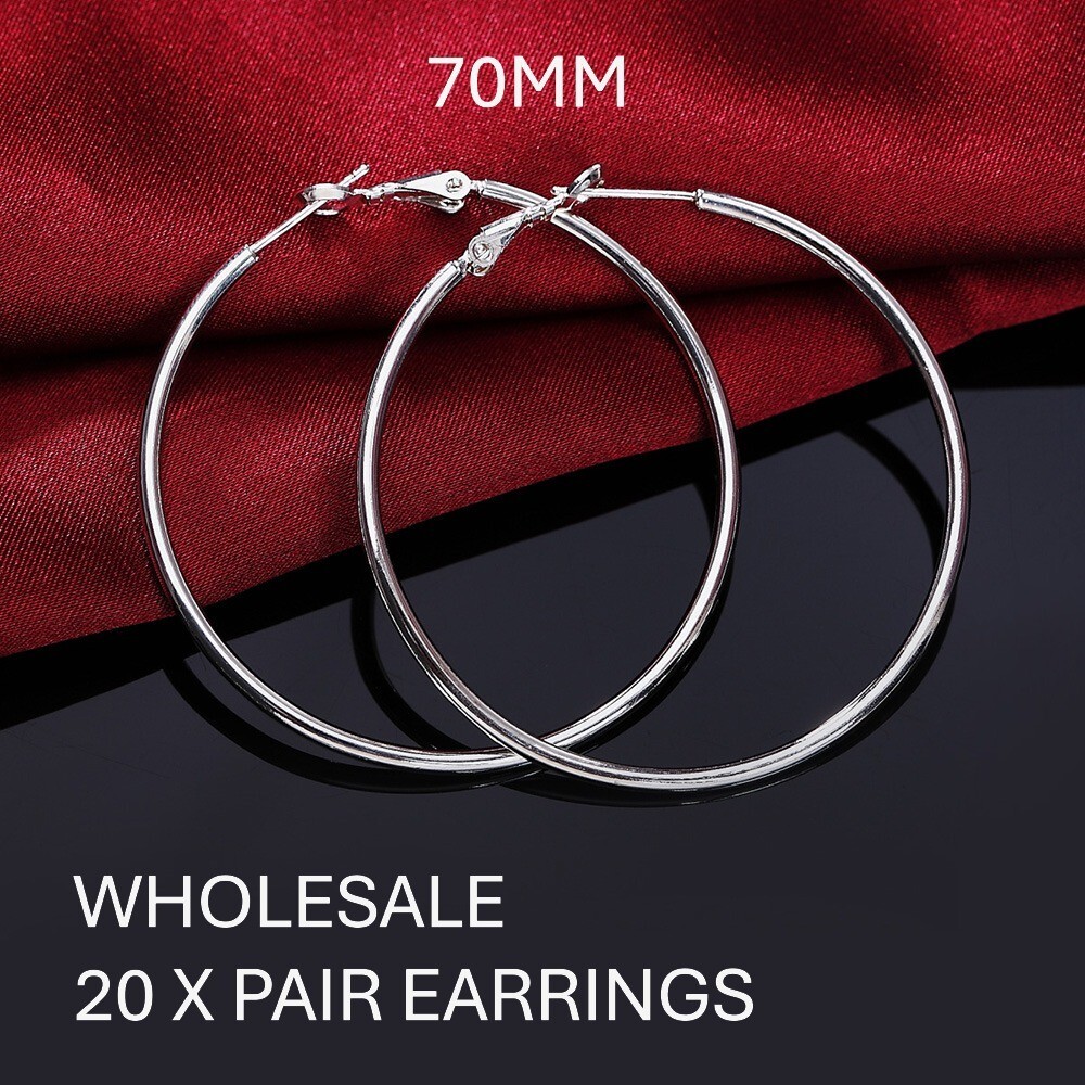 Wholesale 20-Pack 925 Sterling Silver 70mm Hoop Sleeper Earrings