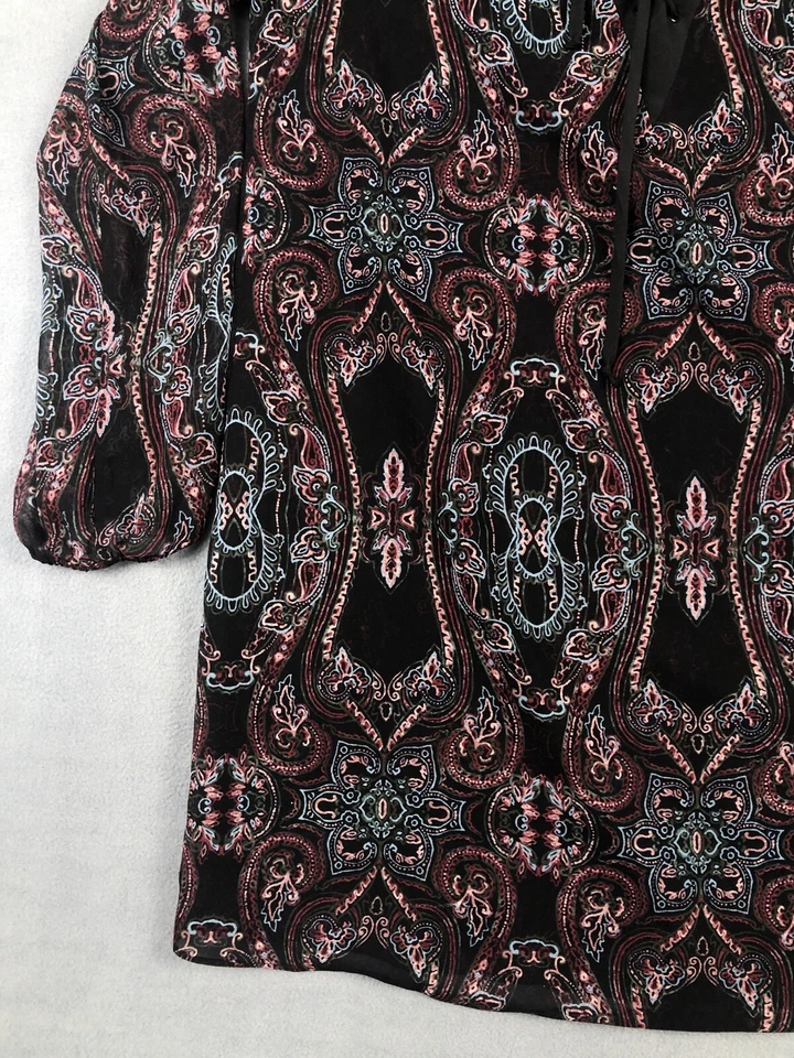 Vestido BCBGeneration Feminino Médio Preto Vestido Paisley Boho Manga Longa Balão - Imagem 2 de 4