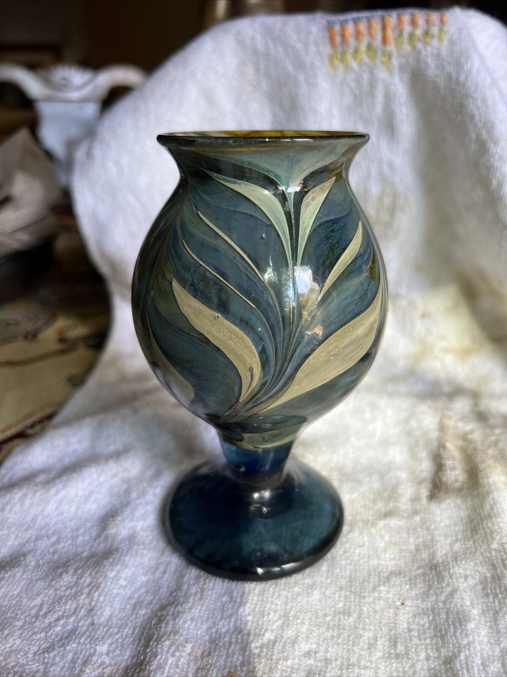 DEMAINE ART GLASS GOBLET HAWAII ‘71 BLUE SWIRLS eBay