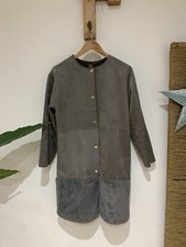 Zara Mid Grey Longline Faux Suede Shearling Plush Fur Trim Duster Coat Size S