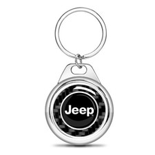 Jeep Real Carbon Fiber Chrome Roundel Metal Key Chain