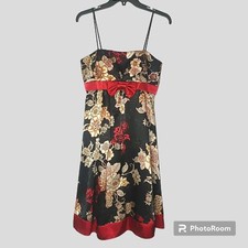 Betsy & Adam Womens Black Floral Sleeveless Dress Size 6 Spaghetti Strap A-Line