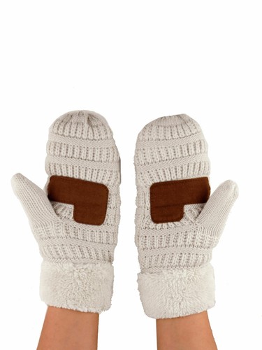 C.C Unisex Winter Warm Knit Soft Inner Fuzzy Lined Anti-Slip Cuff Mittens Gloves - Picture 17 of 111