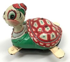 Vintage Wind Up Tin Toy Turtle Litho Graphics - Mikuni Made in Japan