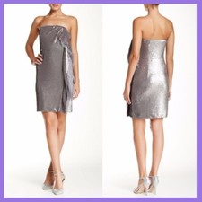 NWT$545 Halston Heritage Side Flutter Drape Strapless Sequin Dress [SZ 12] #N596