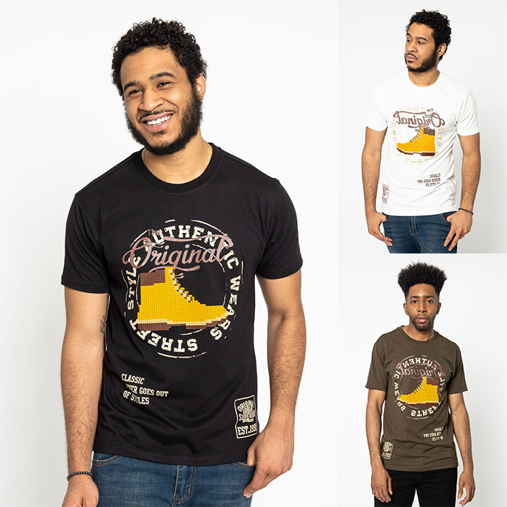 Victorious Men's Casual Timberland Boot Pixel 3D Design T-Shirt