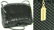 Vtg WHITING DAVIS Black Enamel Metal Mesh Handbag Purse Clutch w/ Shoulder Strap