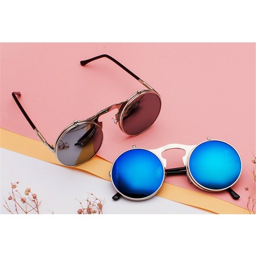 Round Flip Up Sunglasses UV400 Protection 90's Retro Shades for Women & Men - Picture 9 of 26