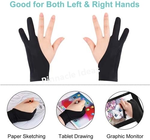 1x Black Professional Artist Drawing Two Finger Glove Tablet Graphic Sketch - Picture 5 of 9