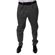 DOLCE & GABBANA Pants Black Stripes Skinny Dress Trouser IT58/ W44/ 3XL 1050usd