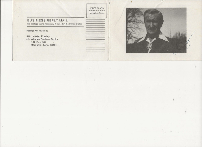VESTER PRESLEY, INFO HANDED OUT AT GRACELAND, BROTHER OF ELVIS' FATHER, VINTAGE