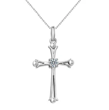 Women Girl 925 Sterling Silver Classic CZ Cross Pendant Necklace Box Chain D21