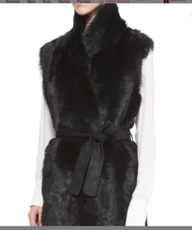 Chaleco VINCE Luxe Reversible Toscana Cuero de Oveja Negro con Cinturón M $1995 ¡RARO!! Foto 3 de 4