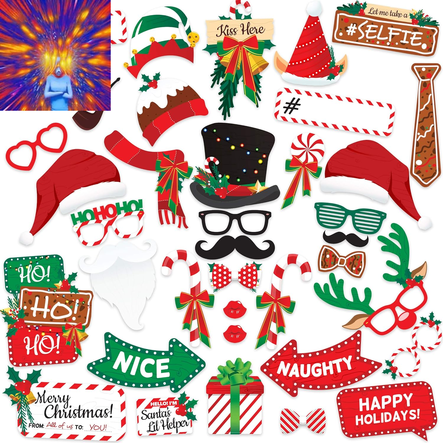 Christmas Photo Booth Props 38Pc Set - Christmas Party Decorations, Christmas Ga