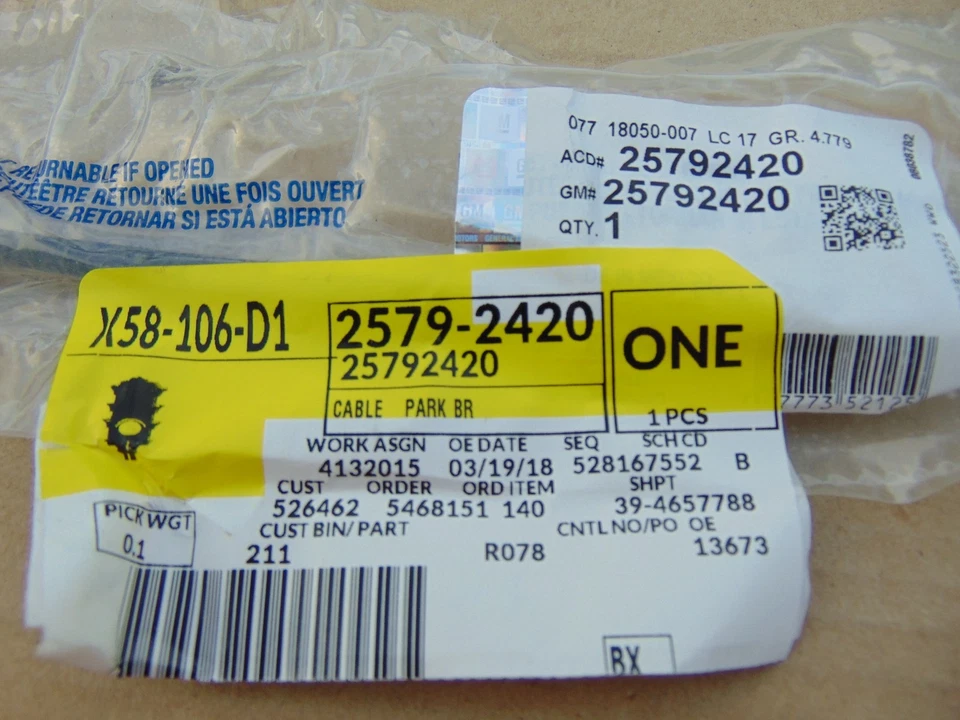 04-12 COLORADO CANYON H3 PARKING BRAKE RELEASE CABLE 25792420 — 第 2/2 张图片