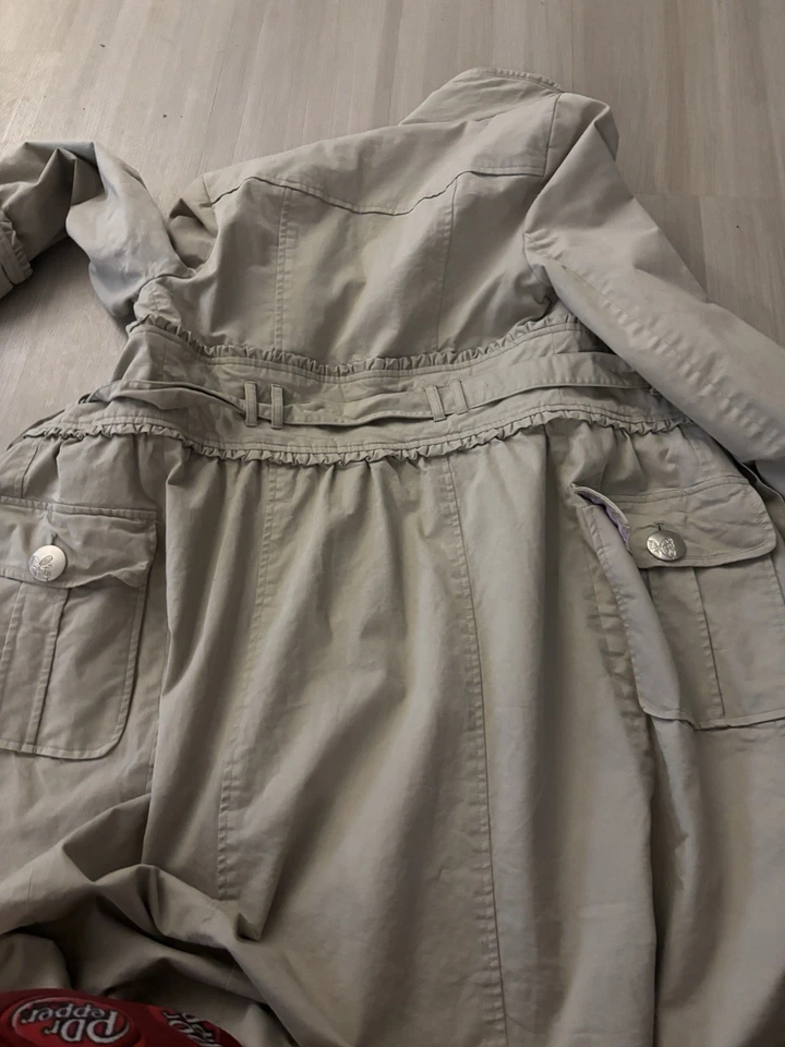 Sage Green Y2K Waist Synching Trench Coat Aesthetic Streetwear Women's Small - Image 3 of 4