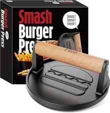 Pisol Smash Burger Press, Pre-Seasoned Cast Iron Hamburger Smasher, 2 lb
