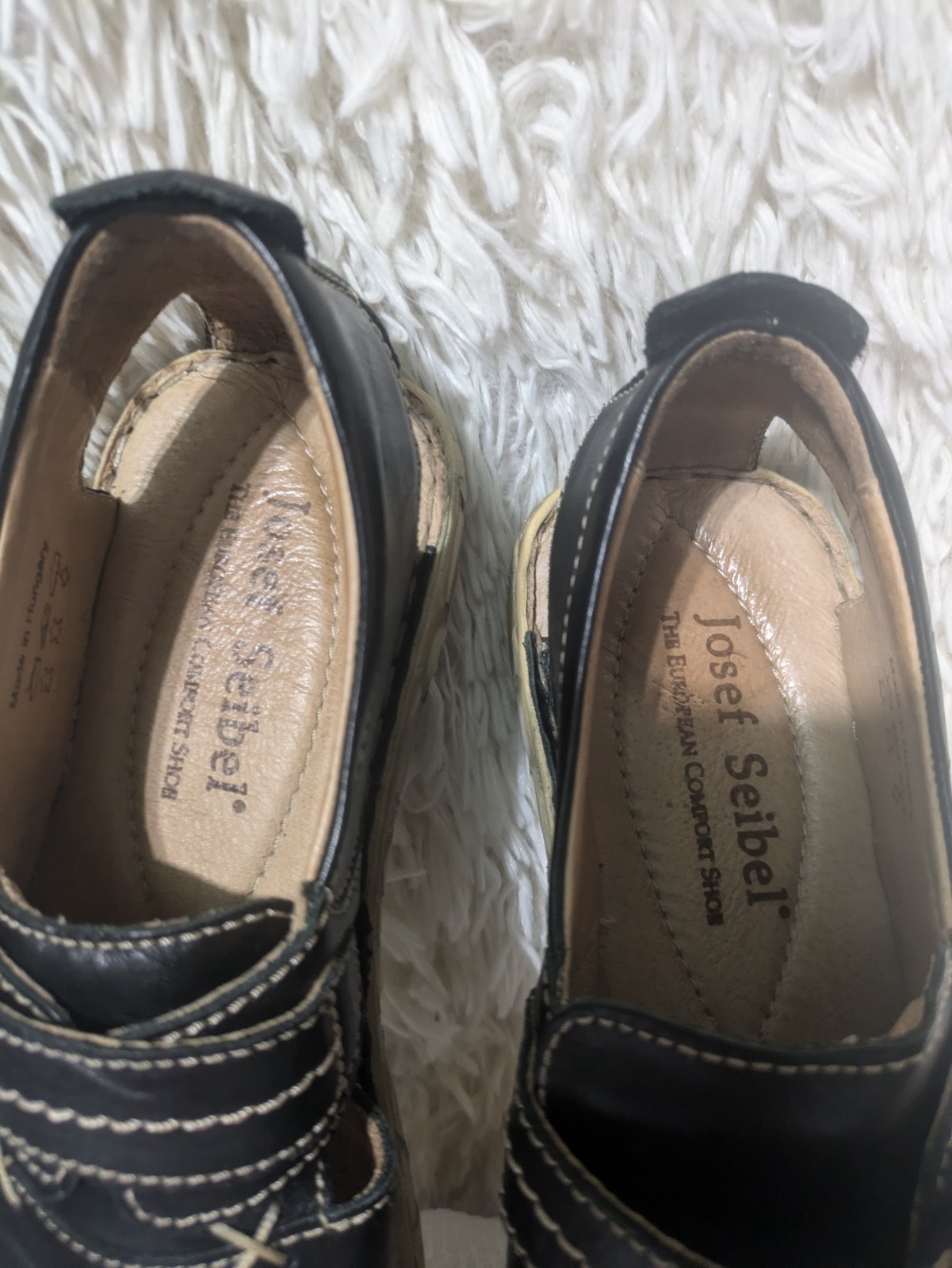 Womens Boho Sandels Josef Seibel Sz 7 Black Leather  Fisherman Shoes Retail$75