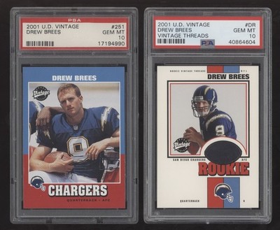 2001 Upper Deck Vintage BASE & JERSEY Threads #251 Drew Brees RC! PSA 10 GEM LOT