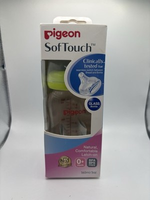 NEW Pigeon Softouch Glass Bottle 160ml 5oz Sealed Peristaltic Plus SS Baby