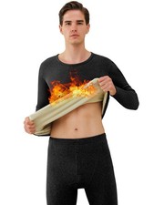 Men Winter Fleece Lined Cotton Thermal Long Johns Top Bottom Underwear Set