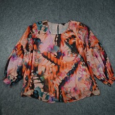 Torrid Top Women 2X Pink Orange Watercolor Abstract Swiss Dot Chiffon Balloon