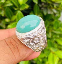 Natural Feroza Turquoise Ring Nishapur Greenish Hussaini Firoza Heavy Silver 925