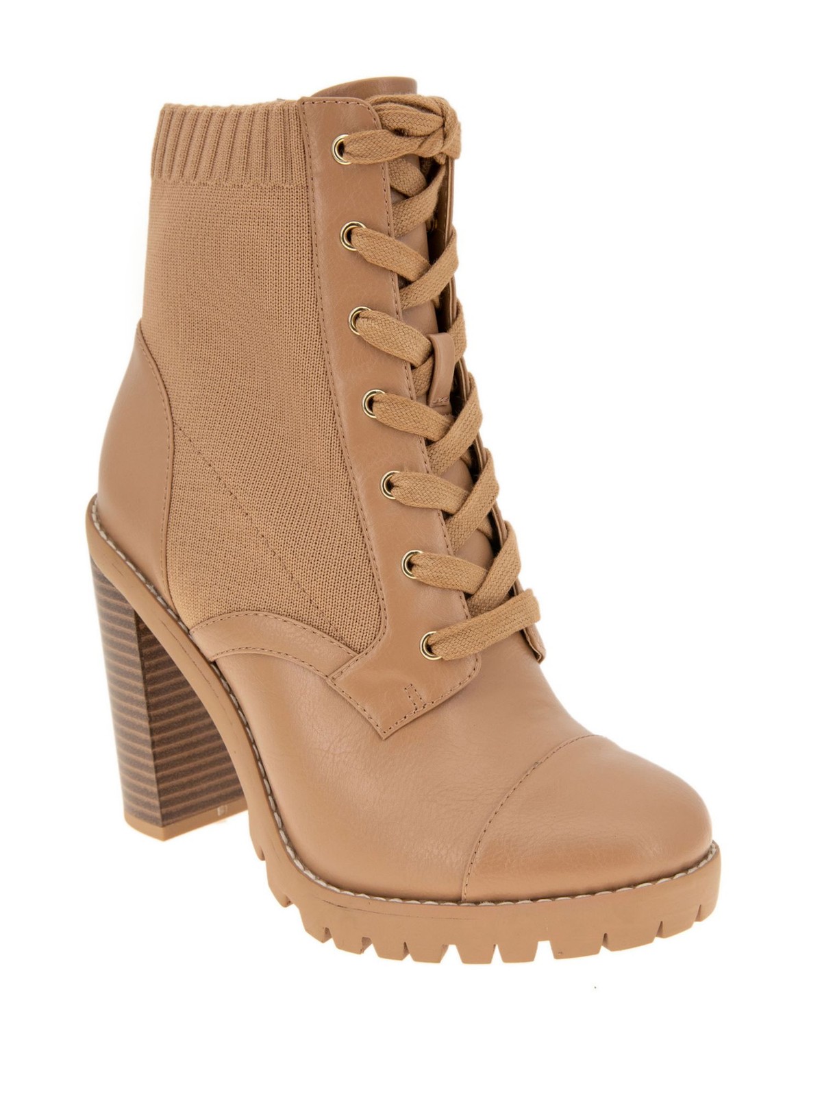 BCBGENERATION Womens Beige 1-12 Platform Pilas Stacked Heel Heeled Boots 10 M 7390₽