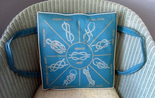 Vintage 1960s Sears Blue Vinyl Boat Seat Cushion Nautical Knots