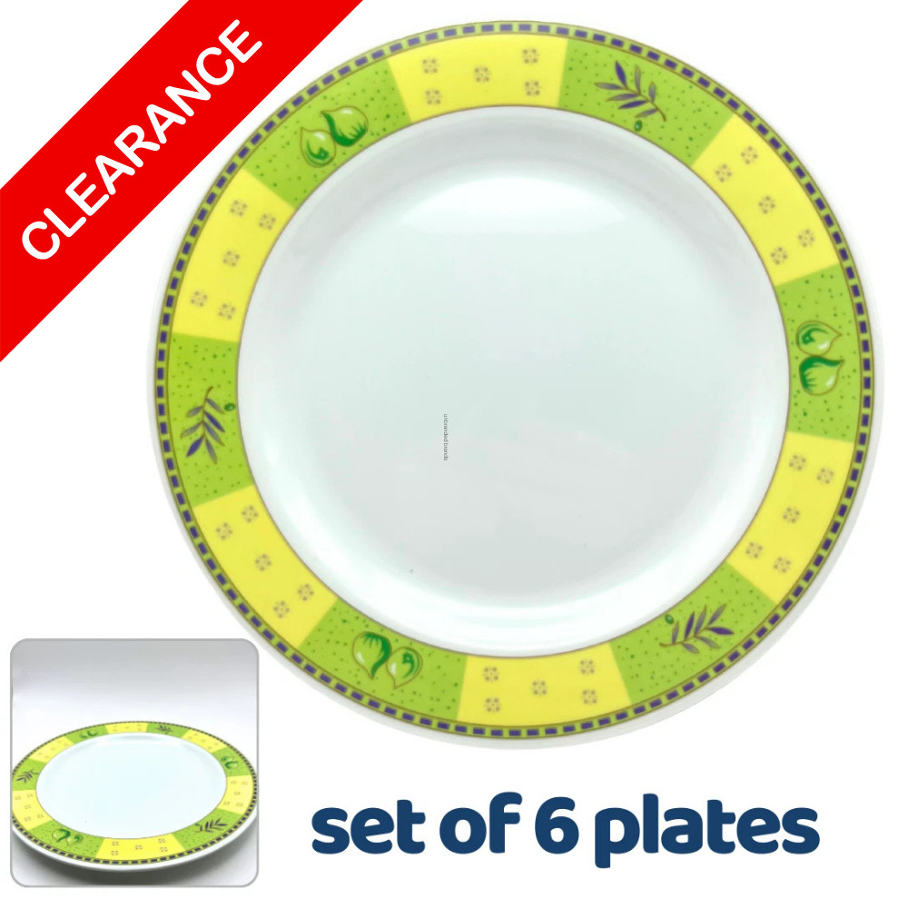 Of 6 Green And Yellow Melamine Dinner Or Salad Plates. Brand