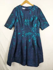 Teri Jon Cocktail Dress Womens 16 Metallic Floral Jacquard Christmas Holiday