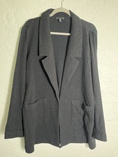 Eileen Fisher Black Textured Open Front Jacke...