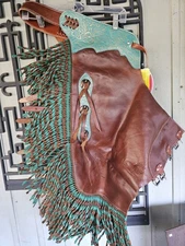 Showman Teal Rose Leather Chinks