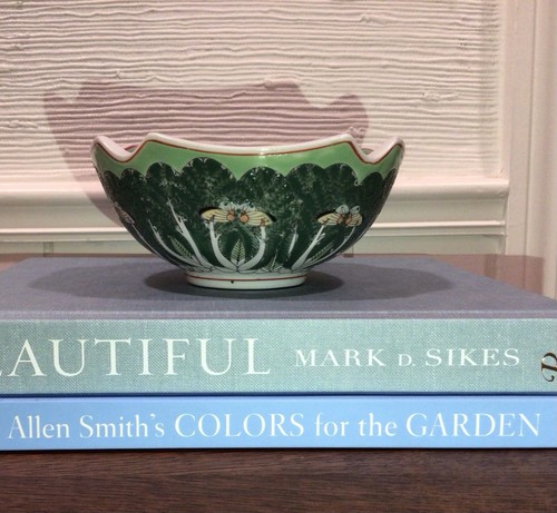 Famille Verte Bok Choy Cabbage Porcelain Bowl Rose Birds