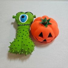 Green Monster and Orange Pumpkin Rubber Squeeky Dog Toys